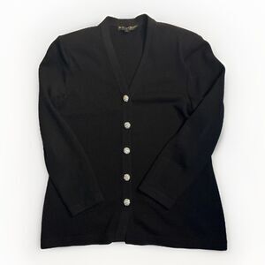 St John Basics Women's Black Cardigan Sweater Dressy Rhinestone Buttons 8